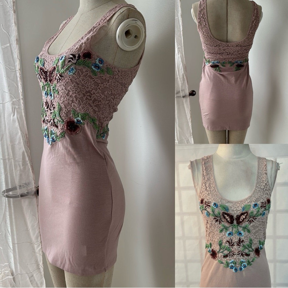 Free People Embroidered Pink Sleeveless Dress